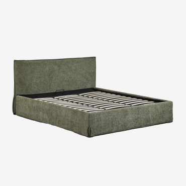 Upholstered Bed With Lift-up Storage Base Lorea Chenille Fabric Green Sage & 160 X 200 Cm - Sklum