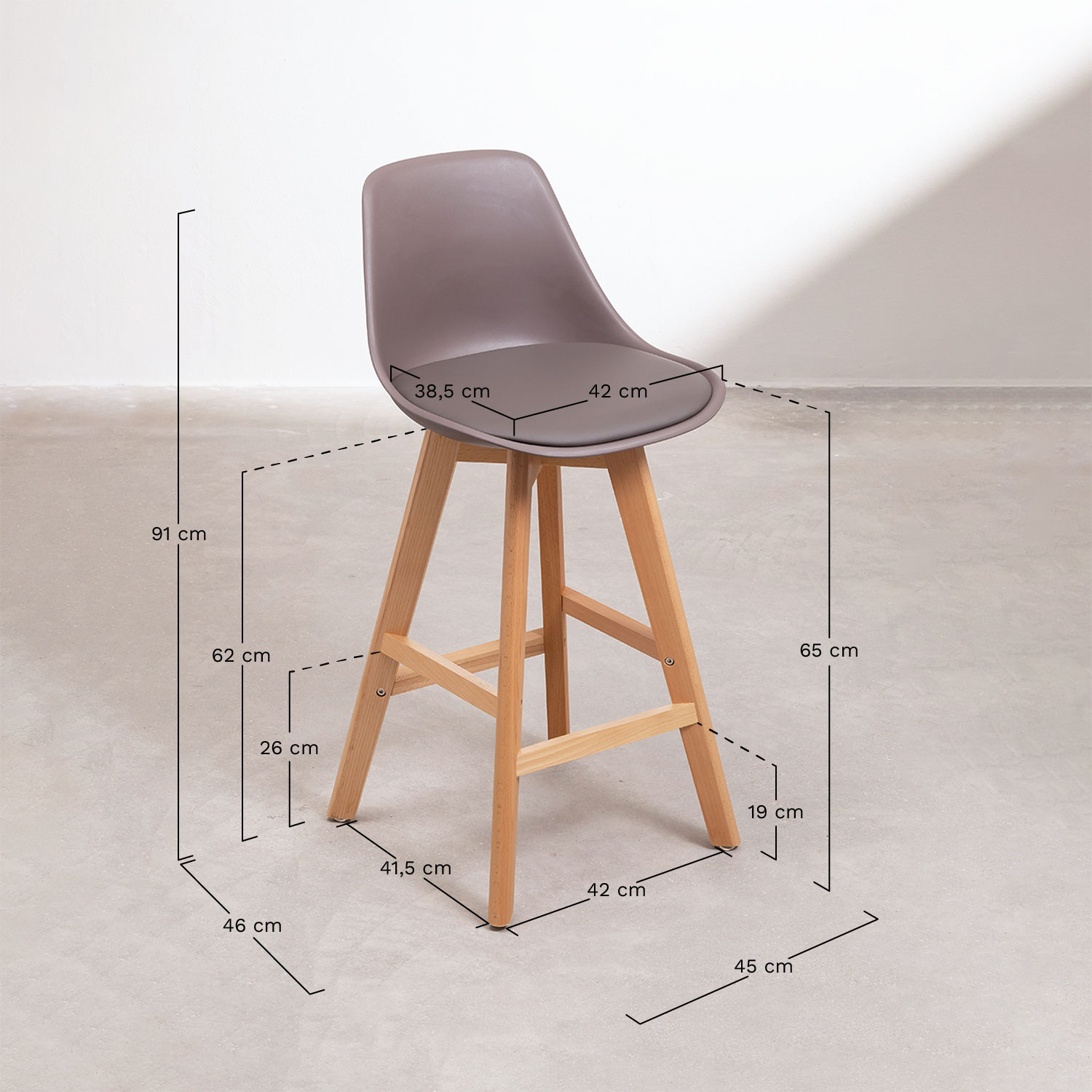 Pack of 4 Nordic Edition High Stools, medidas