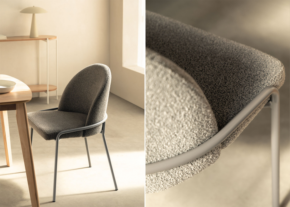 Grolet upholstered dining chair - Curly Antracita Grey