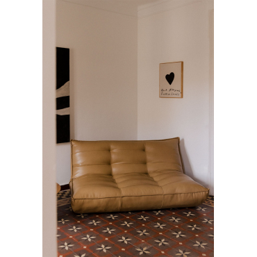 Mati 2-seater Reclining Sofa In Leatherette Camel - Sklum