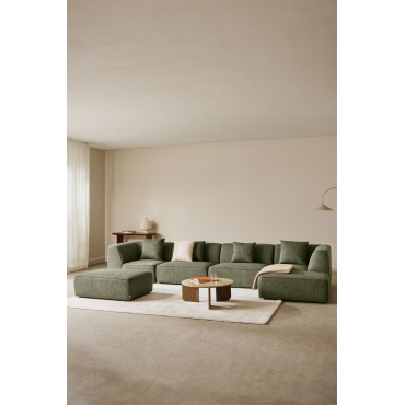 4-piece Right-sided Chaise Longue Modular Sofa With Cardea Upholstered Pouf Green Sage Bouclé - Sklum