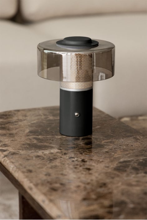 Elfriede wireless LED table lamp in glass and steel