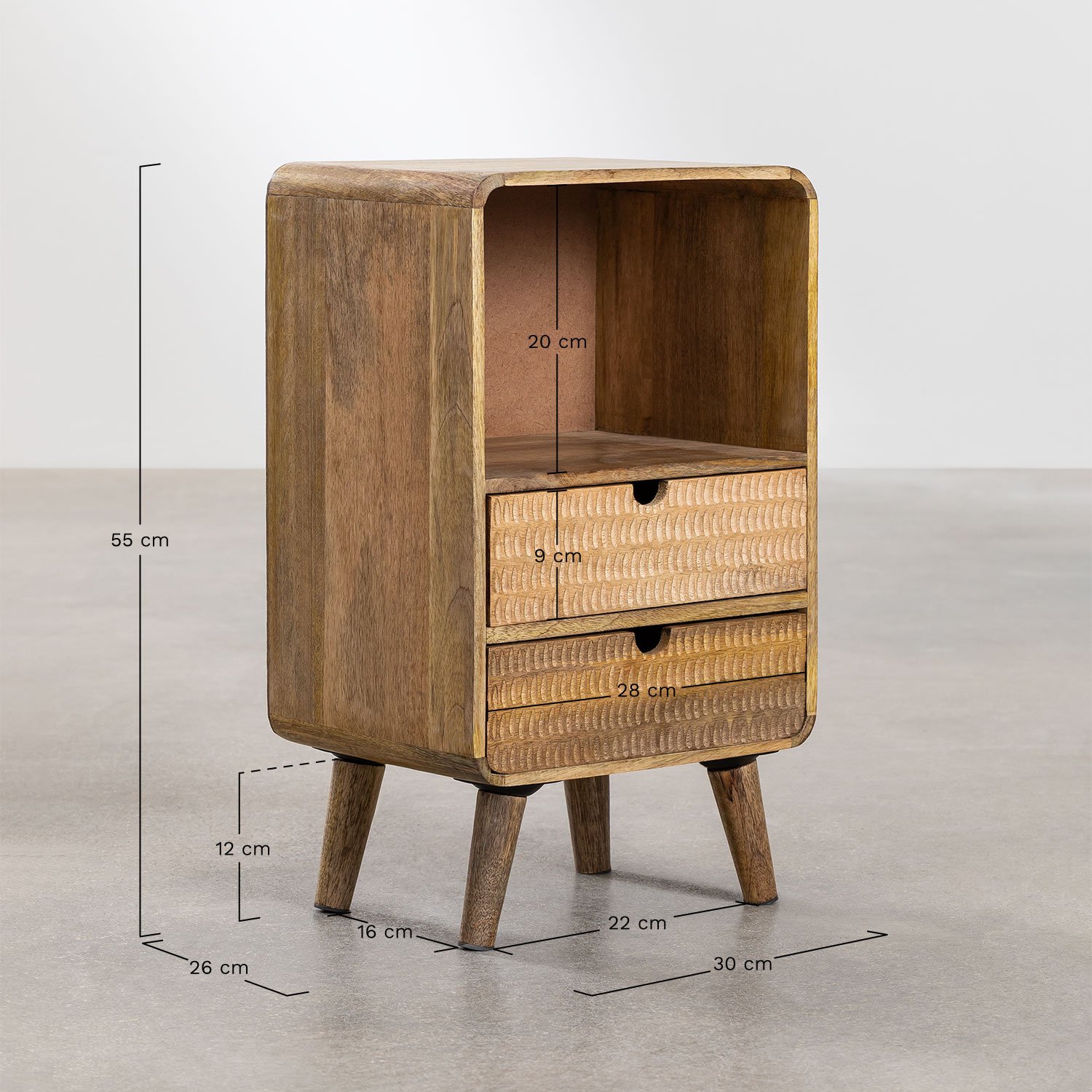 Yulara mango wood bedside table, medidas