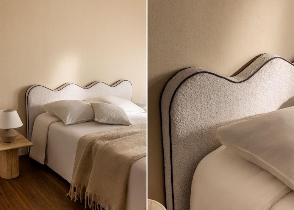 White bouclé headboard for 150cm bed Elenor