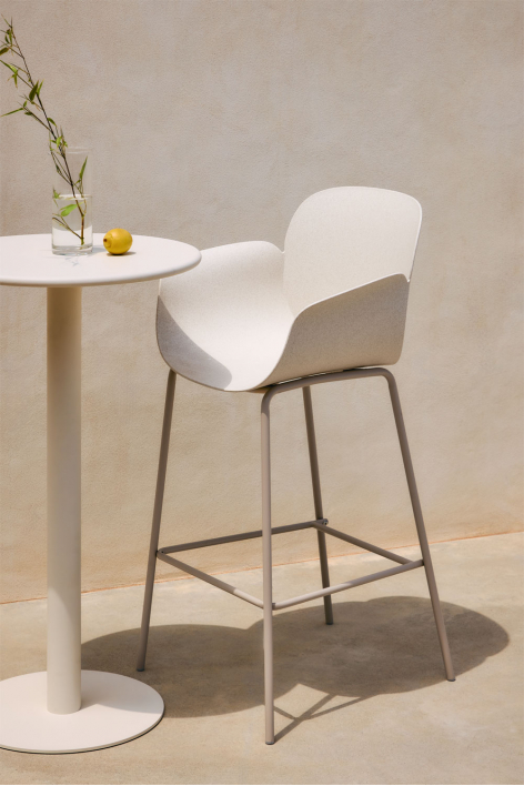 Garden high stool 75 cm in polypropylene and stone white steel Lynette - White Stone