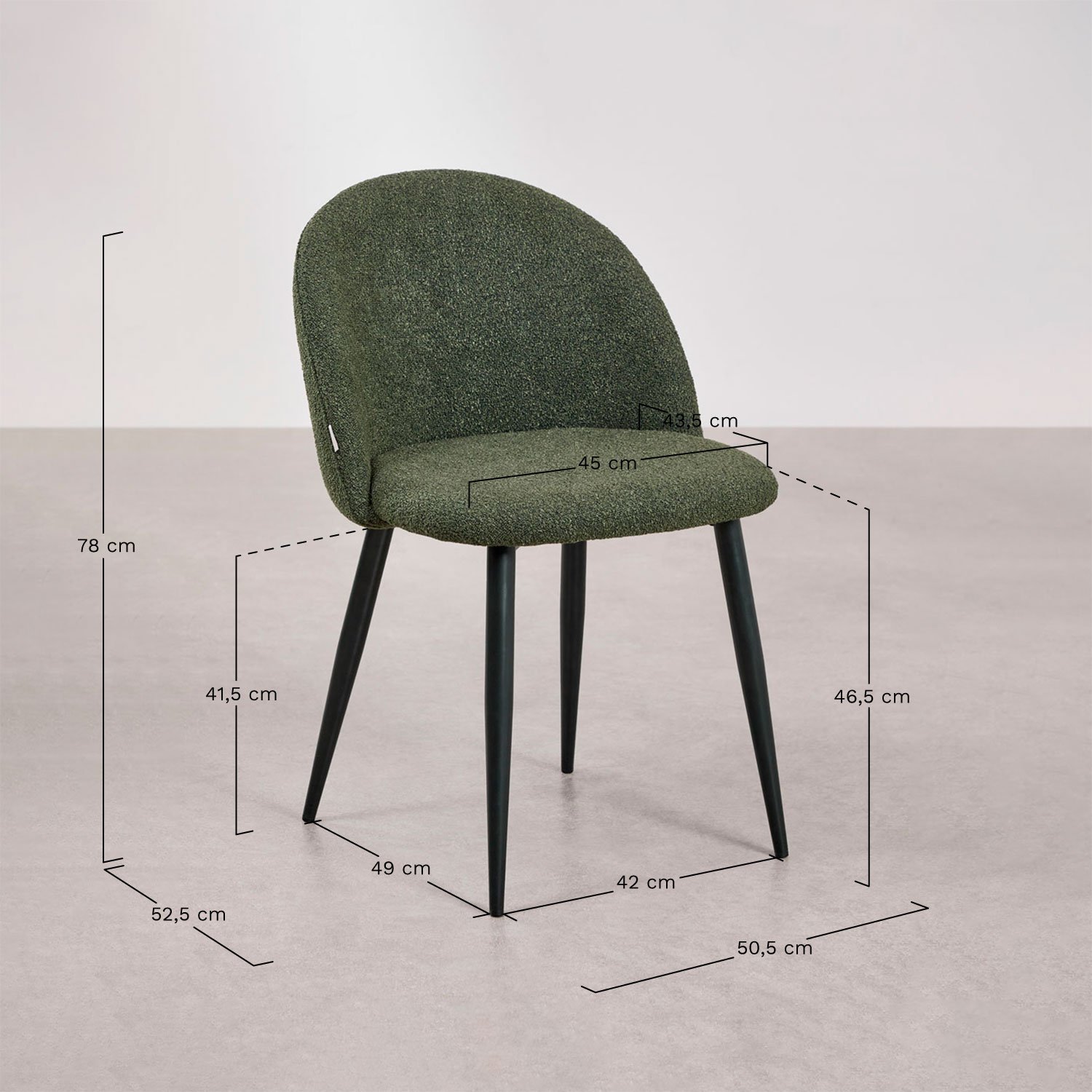 Pack of 2 Kana bouclé fabric dining chairs, medidas