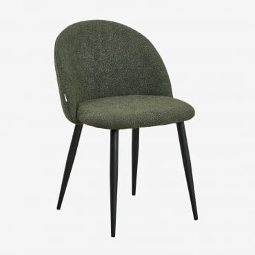 Kana Bouclé Fabric Dining Chair Black & Army Green Bouclé - Sklum