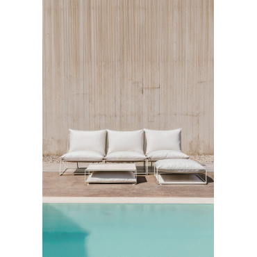 Amaro 3-piece Modular Sofa Garden Set With Convertible Side Table And Pouf Gardenia White - Sklum