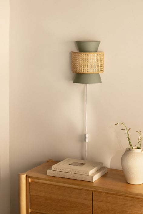 Yereh polyester and rattan wall lamp