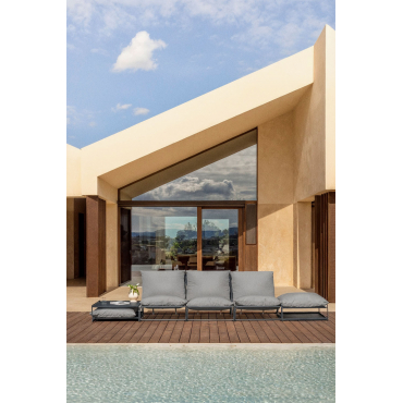 Amaro Garden Set With 3-piece Modular Sofa, Side Table, And Convertible Ottoman Grey - Sklum