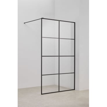 Fixed Shower Screen With Checkered Pattern, 8 Mm Tempered Glass And Camden Aluminum Matte Black & Clear & 120 X 195 Cm - Sklum