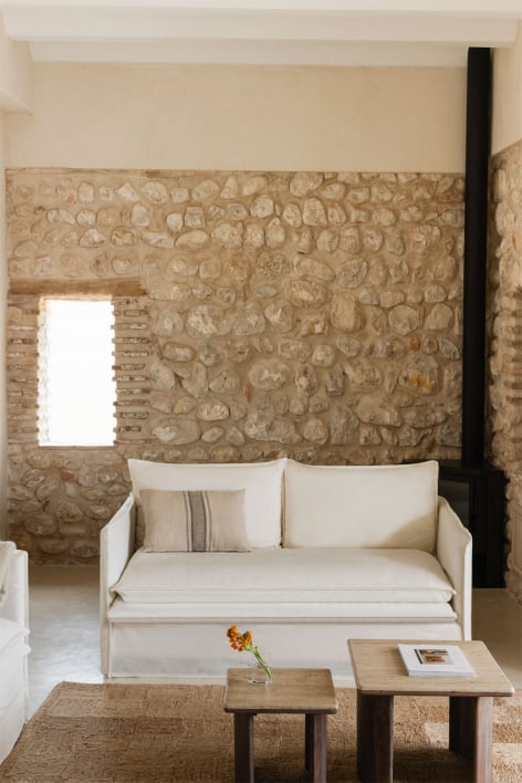 Grace 2-seater sofa in linen and cotton - Fabric Off-White