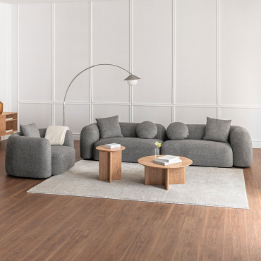 2-piece Modular Sofa And Armchair Living Room Set In Coco Chenille Granite Grey Thick Chenille Cloth - Sklum
