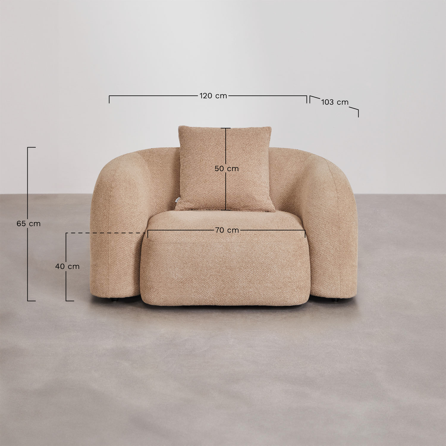 2-piece modular sofa and armchair living room set in Coco chenille, medidas