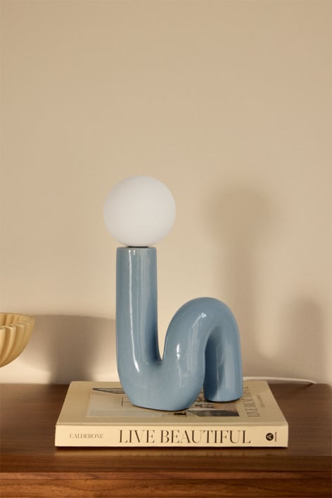 Ceramic table lamp with Vireto glass ball - Blue Light Blue
