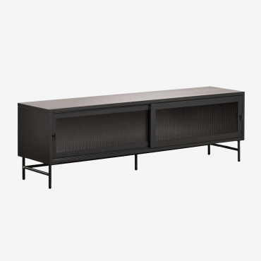 Paoline Tv Cabinet 180x40 Cm In Steel And Glass Carbon Black - Sklum