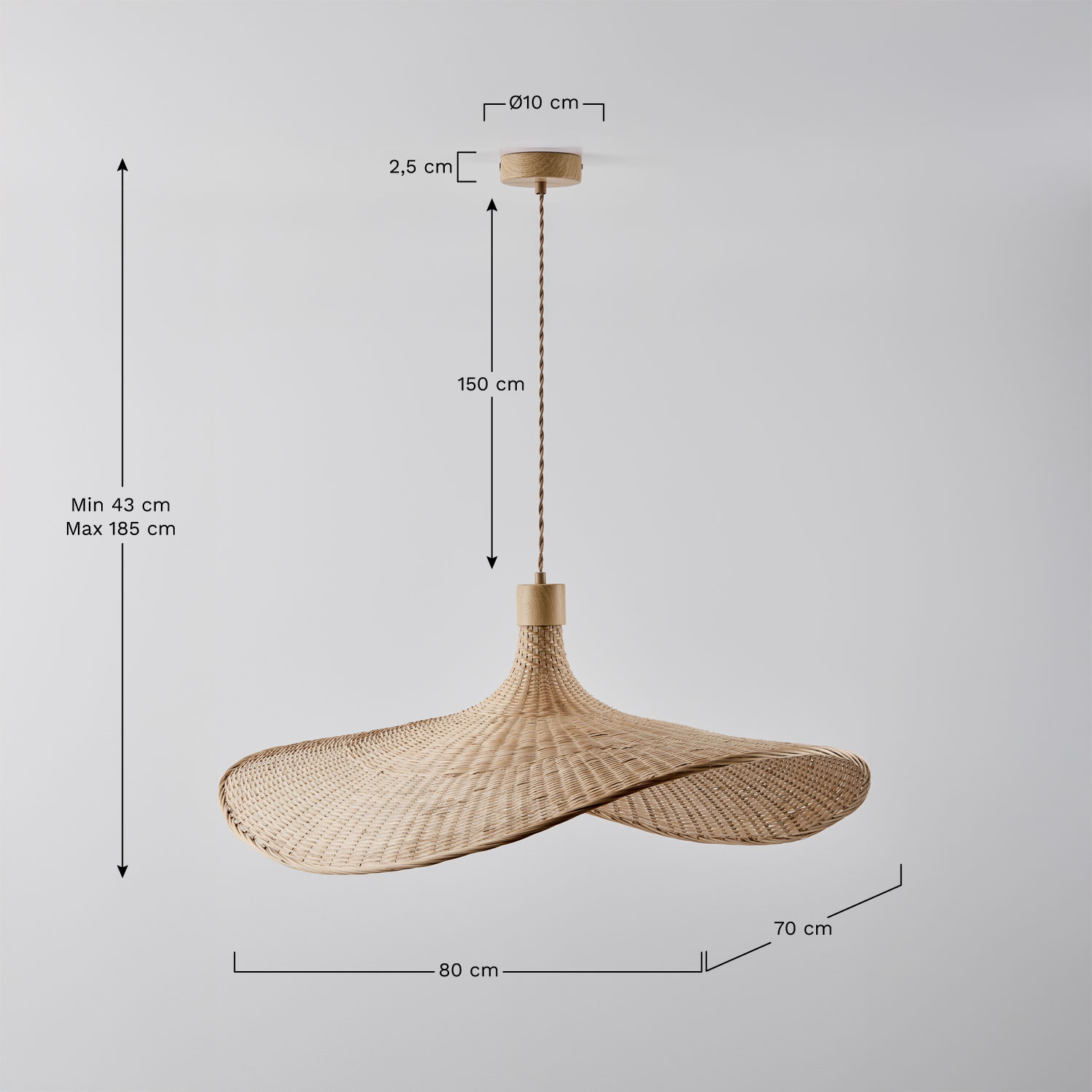 Chaifer bamboo hanging ceiling lamp, medidas