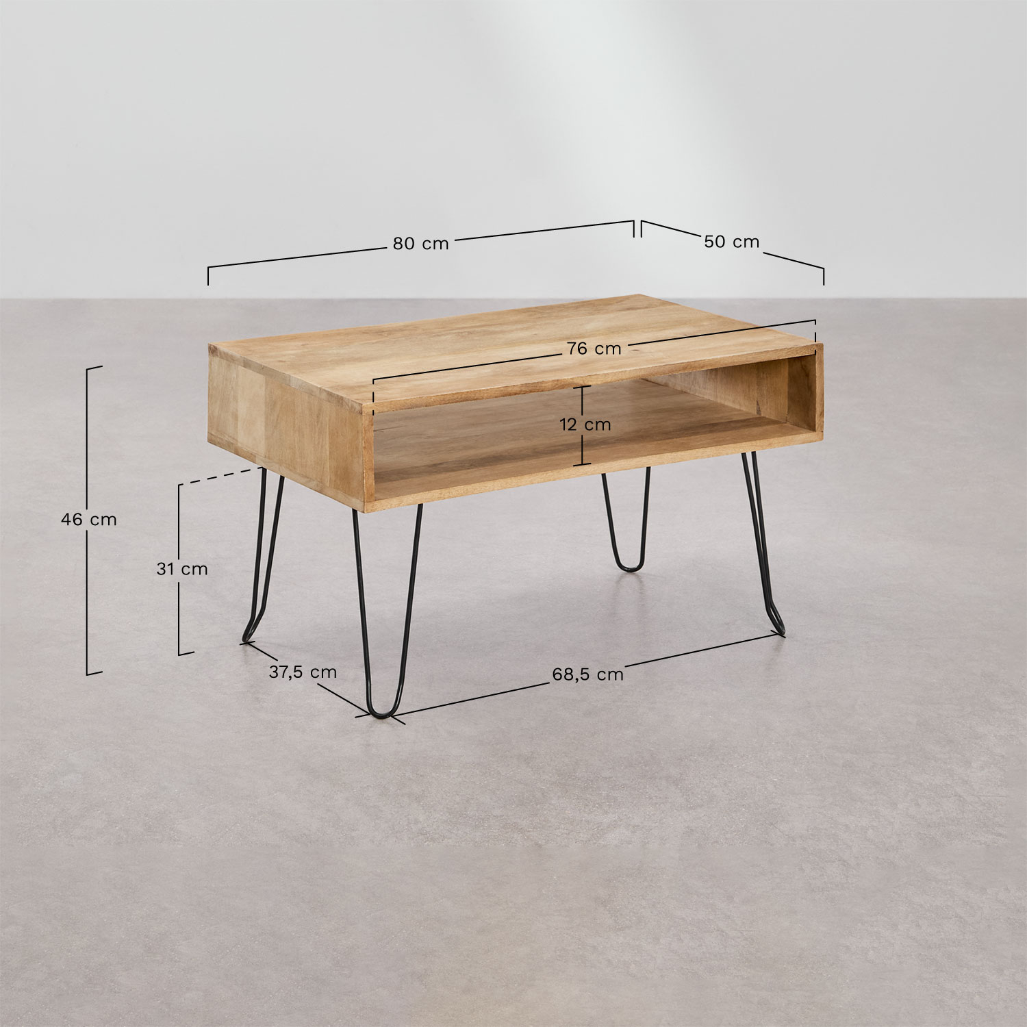 Dugan mango wood coffee table, medidas