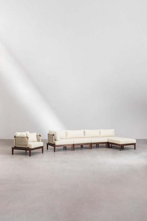 Giulia 4-piece corner modular sofa set with ottoman and armchair in acacia