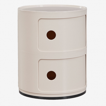 Babel Round Bedside Table With Shelves Tapioca Beige & 2 Drawers - Sklum