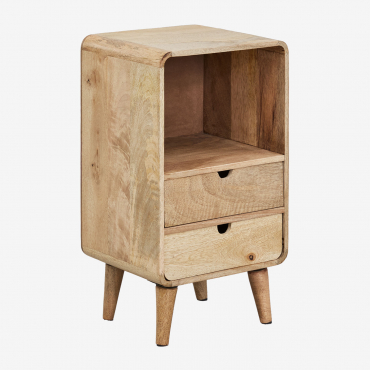 Rectangular Bedside Table 30x25 Cm In Yulara Mango Wood Mango Wood & 2 Drawers - Sklum