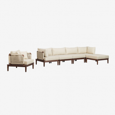 Living Room Set With 4-piece Modular Sofa With 2 Corner Armchairs, Ottoman And Giulia Acacia Armchair Beige Cream - Sklum