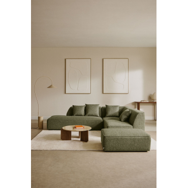 Cardea 3-piece Modular Corner Sofa With Left-hand Chaise And Upholstered Pouf Green Sage Bouclé - Sklum