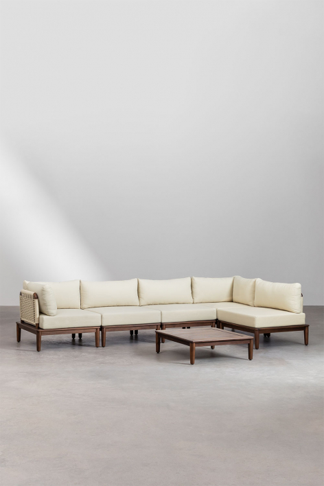 Giulia 5-piece modular corner sofa set with acacia coffee table
