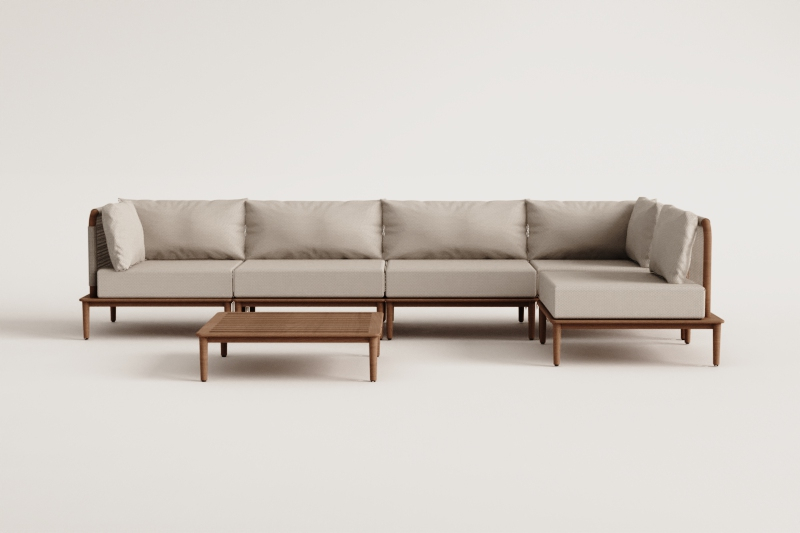 Giulia 5-piece modular corner sofa set with acacia coffee table