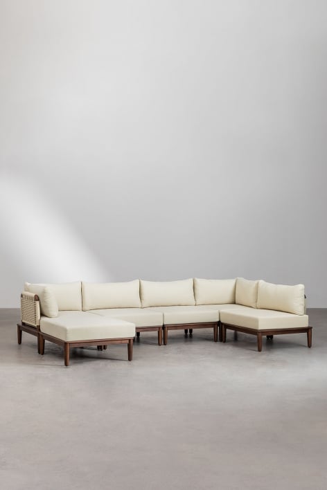 Giulia 5-piece modular corner sofa and ottoman in acacia