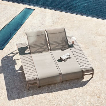 Set Of 2 Reclining Loungers And 2 Side Tables In Steel Marietta Brown Moka - Sklum