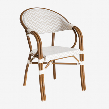 Pack Of 2 Stackable Garden Chairs With Armrests In Aluminium Brielle Bistro Nude Beige - Gardenia White - Sklum