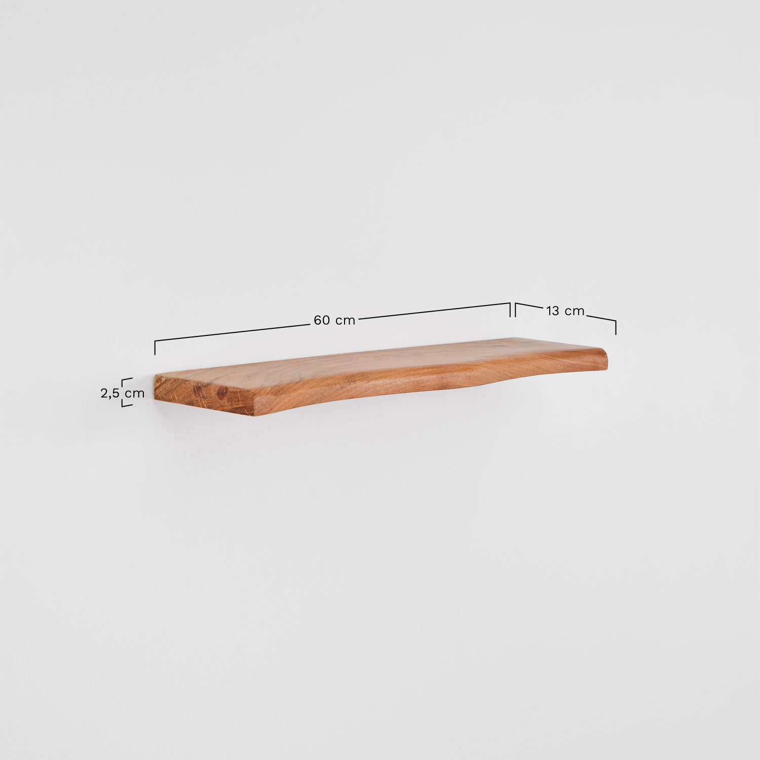 Yago acacia wood wall shelf, medidas