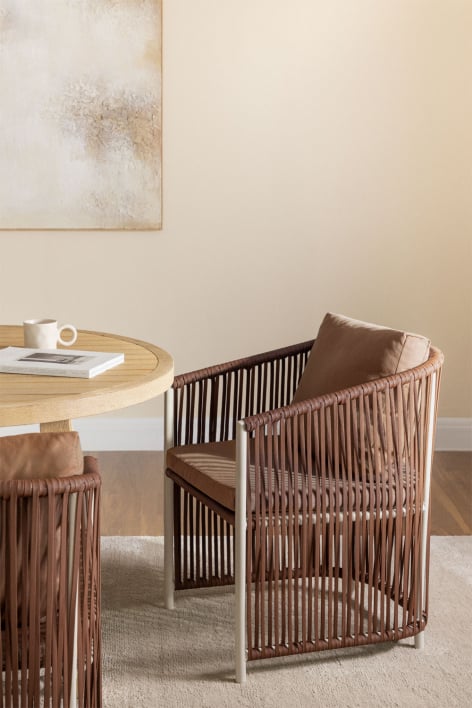 Dining chair with armrests in aluminium and braided rope Sophie