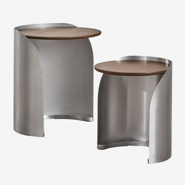 Xireisa Set Of 2 Round Nesting Bedside Tables In Mango Wood And Stainless Steel Steel - Sklum