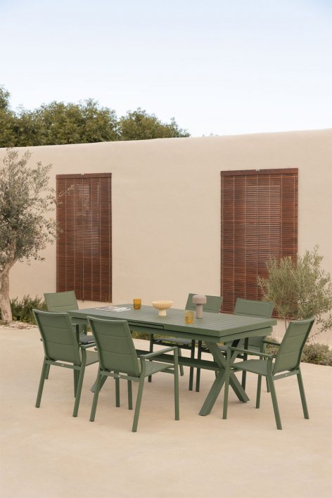 Rectangular extendable garden table in aluminum Karena - Deep Olive Green 