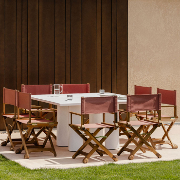 Set Of 150x150 Cm Square Table In Lisbon Cement And 8 Ridley Wooden Folding Garden Director Chairs Red Roof Tile - Sklum