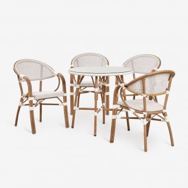 Brielle Bistro Set Of 80 Cm Round Table And 4 Stackable Aluminum Garden Chairs With Armrests Gardenia White - Sklum