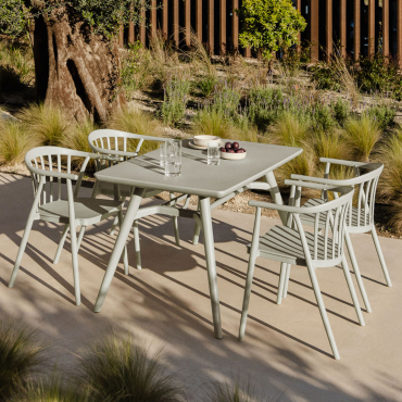 Scand Rectangular Table Set 135x80 Cm And 4 Garden Chairs With Polypropylene Armrests Ivor Green Khaki - Sklum