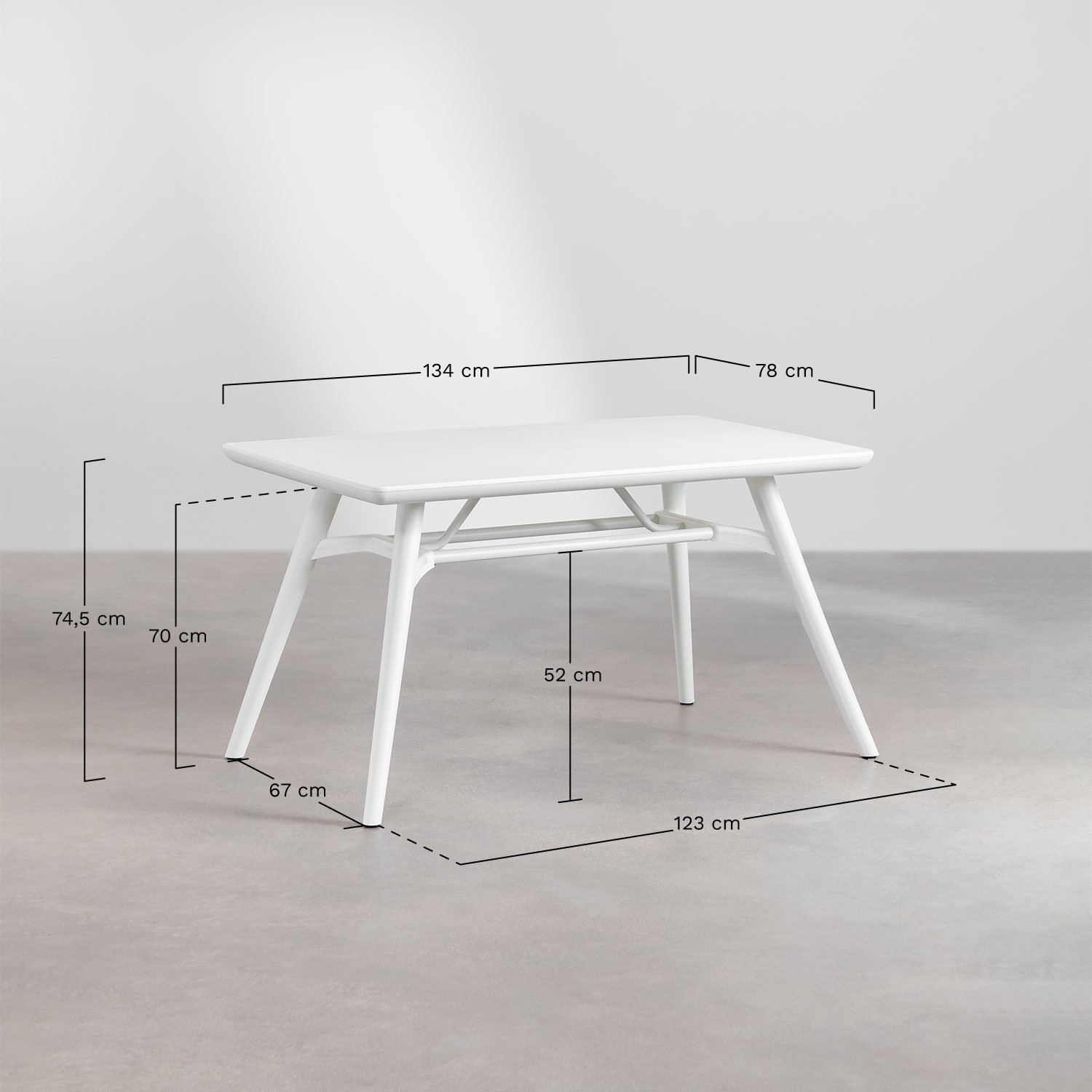 Scand rectangular table set 135x80 cm and 4 garden chairs with polypropylene armrests Ivor, medidas