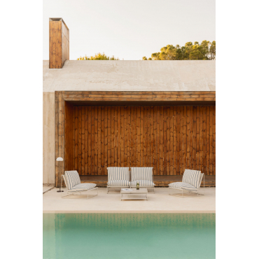 2-piece Modular Sofa Garden Set, 2 Armchairs, And Convertible Side Table Amaro Tapioca Beige - Navy Blue - Sklum