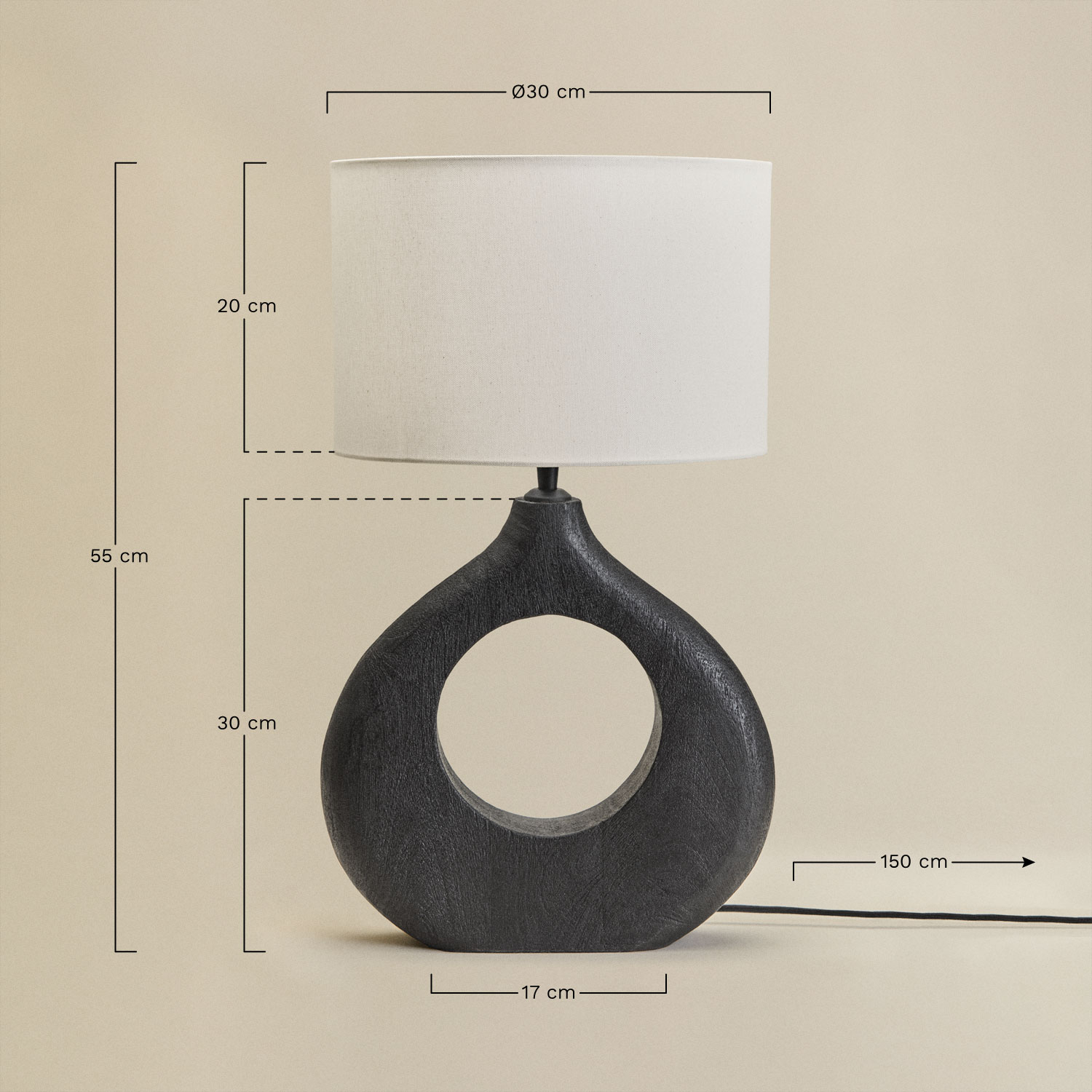 Joana mango wood table lamp, medidas