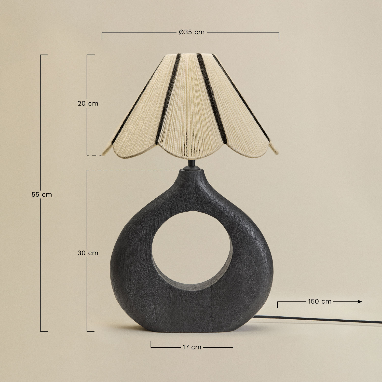 Joana mango wood table lamp, medidas