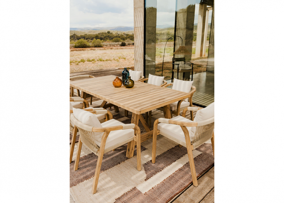 Rectangular garden table 200x100 cm rustic acacia wood Dubai - Rustic Acacia Brown