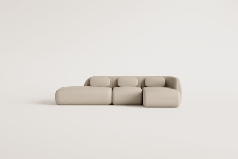3-piece right chaise longue modular sofa with left divan in Coquette chenille