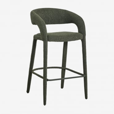 Pack Of 2 Arazeina Upholstered Stools Army Green Bouclé - Sklum