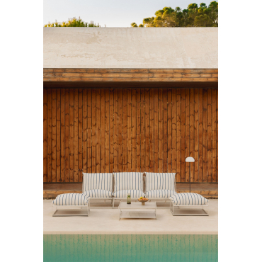 Amaro 3-piece Modular Sofa Garden Set With Side Table And 2 Convertible Poufs Tapioca Beige - Navy Blue - Sklum