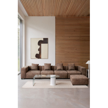 4-piece Modular Sofa With High Armrest And Ottoman (↔︎400 Cm) Bruna Suede Brown Coffee - Sklum