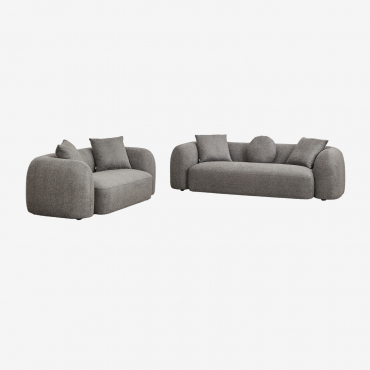 Living Room Set With 3-seater Modular Sofa And 2-seater Sofa In Coco Chenille Thick Chenille Granite Grey - Sklum