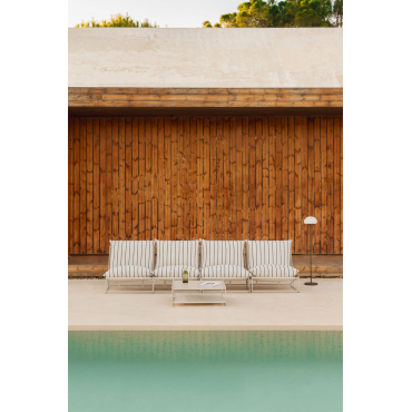 Amaro 4-piece Modular Sofa Garden Set With Convertible Side Table Tapioca Beige - Navy Blue - Sklum